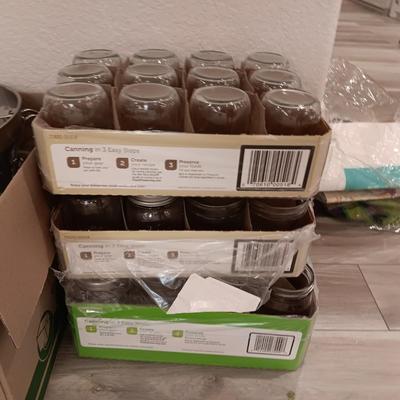 QUART AND PINT CANNING JARS PLUS A FOOD MILL