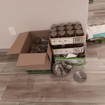 QUART AND PINT CANNING JARS PLUS A FOOD MILL