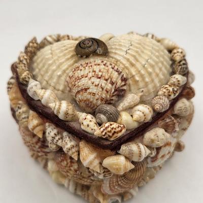 Shell Encrusted Heart Box & Two Large Shell Rings