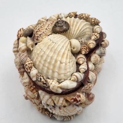 Shell Encrusted Heart Box & Two Large Shell Rings