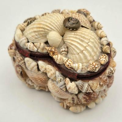 Shell Encrusted Heart Box & Two Large Shell Rings