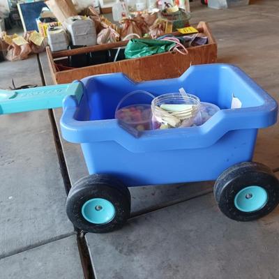 CHILD'S PLASTIC WAGON AND SIDEWALK CHALK