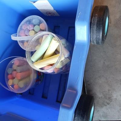 CHILD'S PLASTIC WAGON AND SIDEWALK CHALK