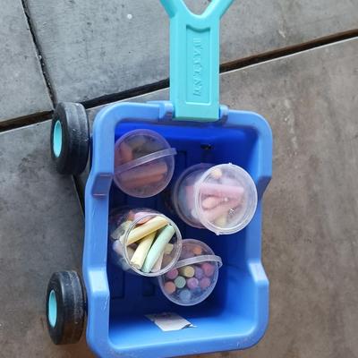 CHILD'S PLASTIC WAGON AND SIDEWALK CHALK