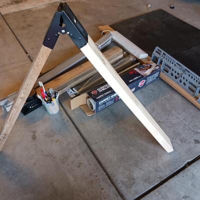 CARPET SHIELD, SAWHORSE LEGS, CARDBOARD SHIMS AND MORE
