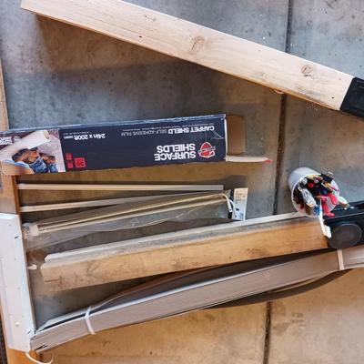 CARPET SHIELD, SAWHORSE LEGS, CARDBOARD SHIMS AND MORE