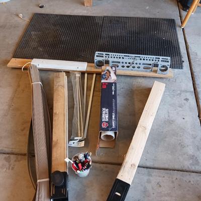 CARPET SHIELD, SAWHORSE LEGS, CARDBOARD SHIMS AND MORE