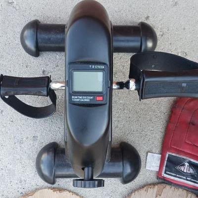 FOAM WORKOUT MAT, STATIONARY PEDALING, BOXING GLOVES, SPEED BAG