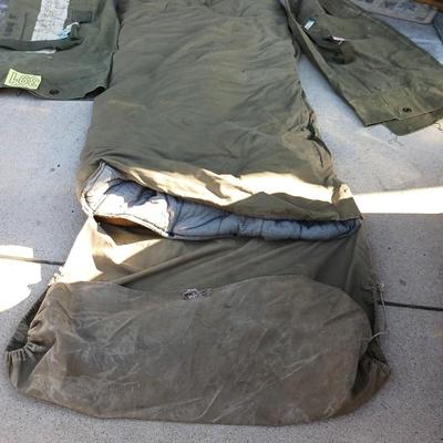 MILITARY ISSUED SLEEPING BAG AND 2 BAGS