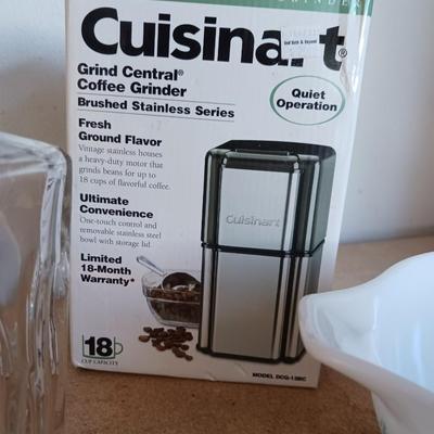 PLANTERS PEANUTS GLASS CANISTER, COFFEE GRINDER, PYREX BOWL AND MORE