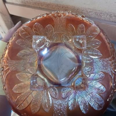 2 AMBER CARNIVAL GLASS BOWLS