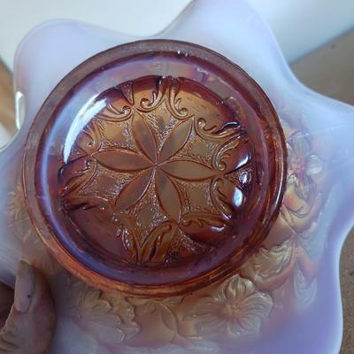 2 AMBER CARNIVAL GLASS BOWLS