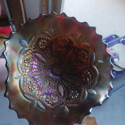 CARNIVAL BLUE CANDY DISH AND FOOTED BOWL