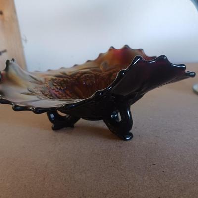 CARNIVAL BLUE CANDY DISH AND FOOTED BOWL