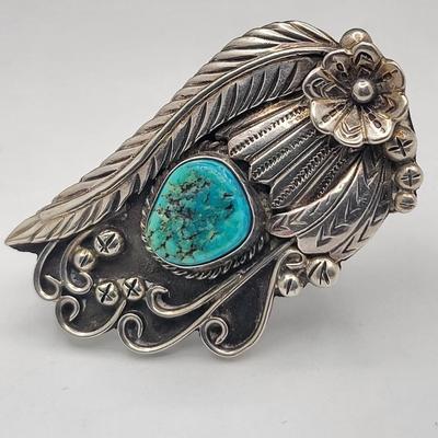 Impressive Native American JB Turquoise & Leaf Design Ring