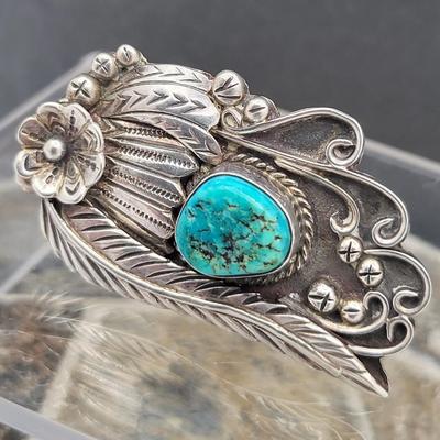 Impressive Native American JB Turquoise & Leaf Design Ring