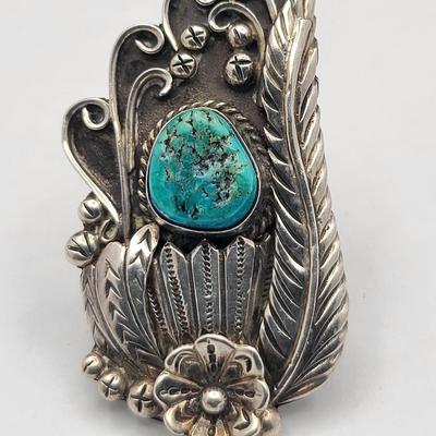 Impressive Native American JB Turquoise & Leaf Design Ring