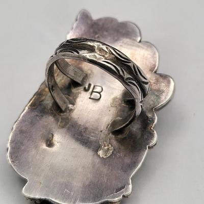 Impressive Native American JB Turquoise & Leaf Design Ring