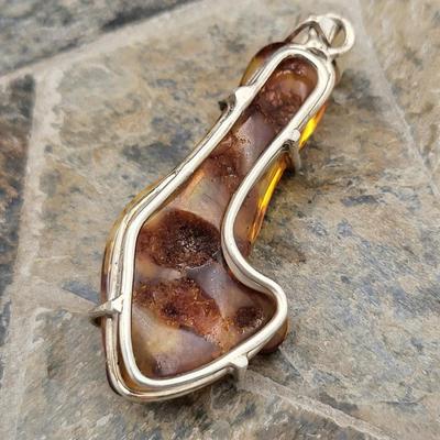 Genuine Amber Free-Form Nugget Pendants & SS Ring