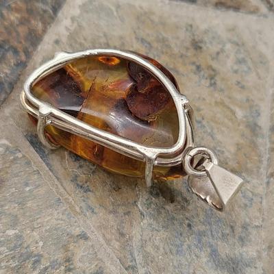 Genuine Amber Free-Form Nugget Pendants & SS Ring