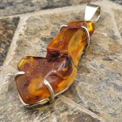 Genuine Amber Free-Form Nugget Pendants & SS Ring