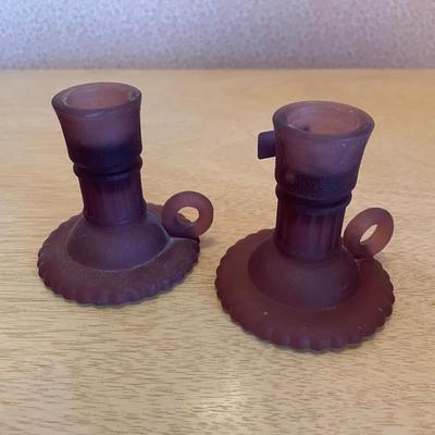 Vintage frosted lavender candlesticks