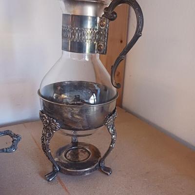 SILVER PLATED CHAFING DISH, CARAFE AND RELISH DISH