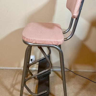 Mid Century Modern Pink Vinyl & Metal Kitchen Chair Stool Ladder Combo
