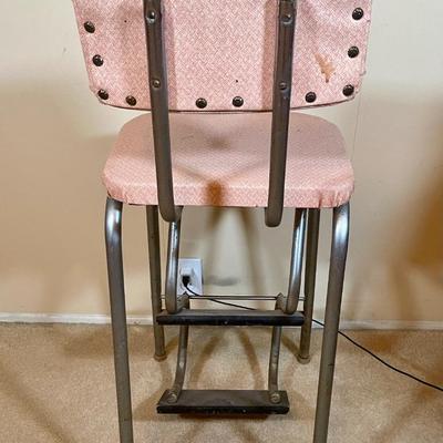 Mid Century Modern Pink Vinyl & Metal Kitchen Chair Stool Ladder Combo