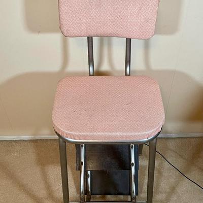 Mid Century Modern Pink Vinyl & Metal Kitchen Chair Stool Ladder Combo