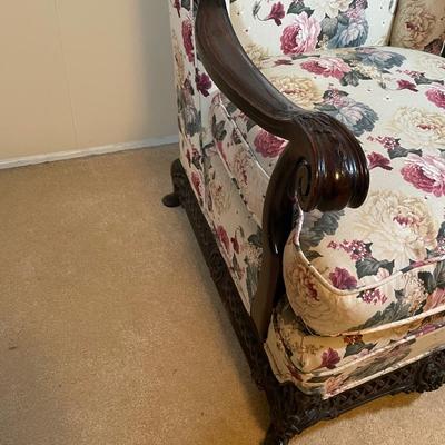 Antique French Baroque Carved Walnut Upholstered Wingback Chair