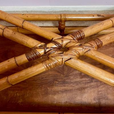 Vintage Rattan Bamboo Coffee Table with Wood Tabletop