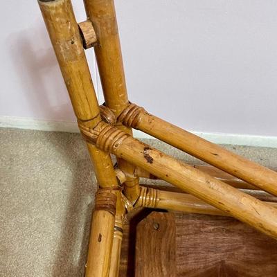 Vintage Rattan Bamboo Coffee Table with Wood Tabletop