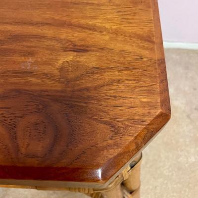 Vintage Rattan Bamboo Coffee Table with Wood Tabletop