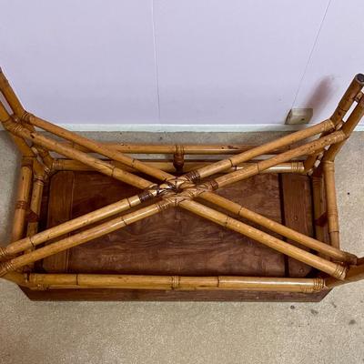 Vintage Rattan Bamboo Coffee Table with Wood Tabletop