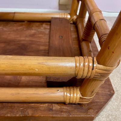 Vintage Rattan Bamboo Coffee Table with Wood Tabletop