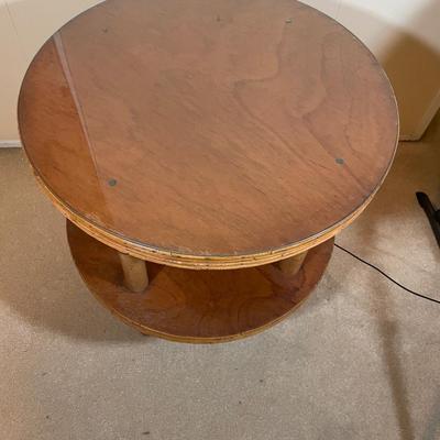 Round Bamboo 2 level Table Mid Century