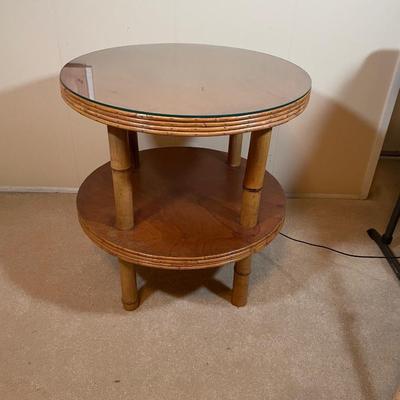 Round Bamboo 2 level Table Mid Century