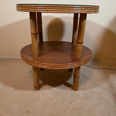 Round Bamboo 2 level Table Mid Century