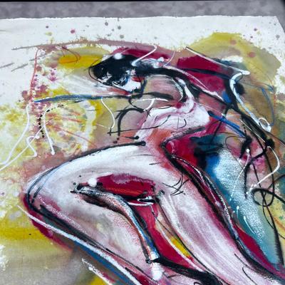 Spanish Dancer  Abstract Water Color Under Glass Signed