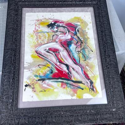 Spanish Dancer  Abstract Water Color Under Glass Signed