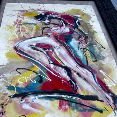 Spanish Dancer  Abstract Water Color Under Glass Signed