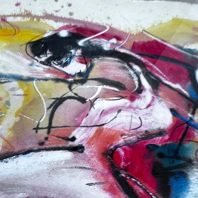 Spanish Dancer  Abstract Water Color Under Glass Signed