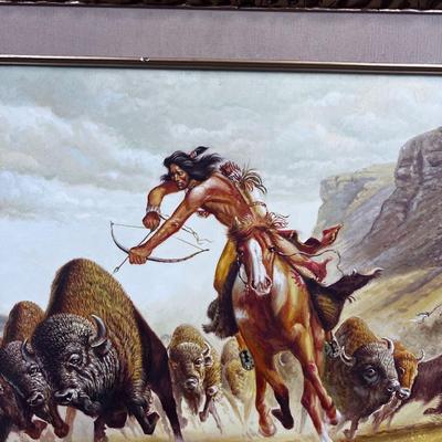 Framed Art Print Native American Buffalo Hunting