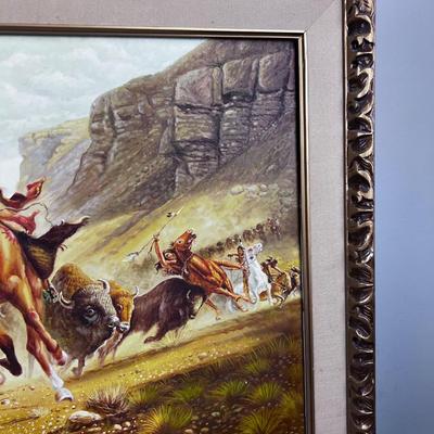 Framed Art Print Native American Buffalo Hunting