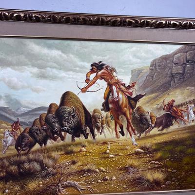 Framed Art Print Native American Buffalo Hunting