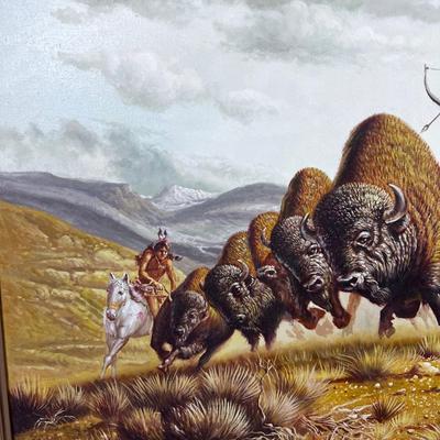 Framed Art Print Native American Buffalo Hunting