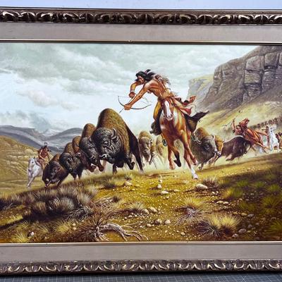 Framed Art Print Native American Buffalo Hunting