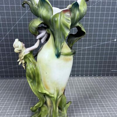 Art Nouveau Saxony Germany Water Lilies Vase 