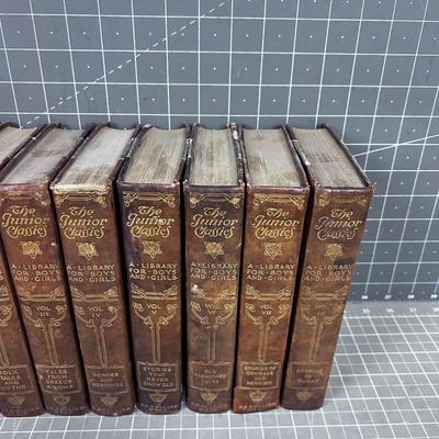 Partial Set of the Junior Classics, Leather Bound, Dated 1912 Volumes 1-7 and 9 
